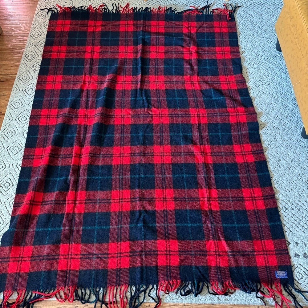 Vintage Pendleton 1960s Plaid Red 100% Virgin Wool Throw Blanket